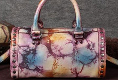 Vintage Leather Boston Handbag Rivet Shoulder Bag Purses For Women