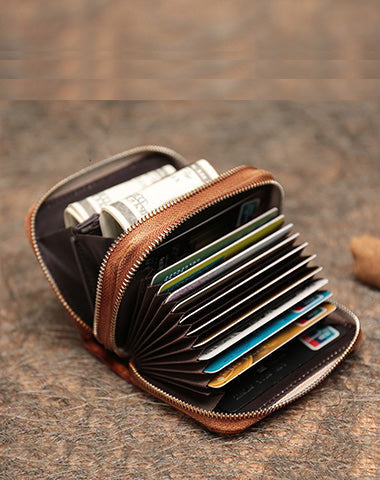 Leather Zipper Card Wallets Cute Small Women Double Zip Card Wallets For Ladies