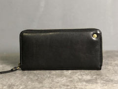 Genuine Leather Mens Cool Long Leather Wallet Zipper Clutch Wristlet Wallet for Men