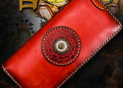 Handmade Leather Mens Tibetan Chain Biker Wallet Cool Leather Wallets Long Clutch Wallets for Men