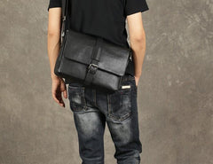 Black Leather Mens Cool Messenger Bag Shoulder Bag Bike Bag Shoulder Bag for men