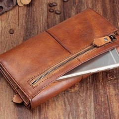 Vintage Cool Leather Mens Long Wallet Bifold Long Wallet for Men