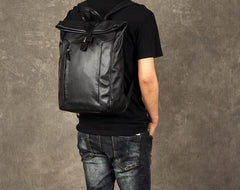 Leather Mens Black Cool Backpack Large Travel Bag School Bag for men