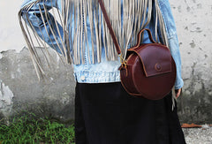 Handmade handbag purse leather round crossbody bag purse shoulder bag for women
