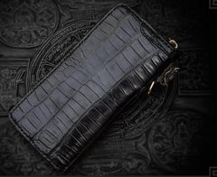 Handmade Leather Chinese Dragon Mens Chain Biker Wallet Cool Leather Wallet Long Clutch Wallets for Men