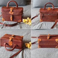 Brown Leather Satchel Purse Structured Shoulder Bag - Annie Jewel