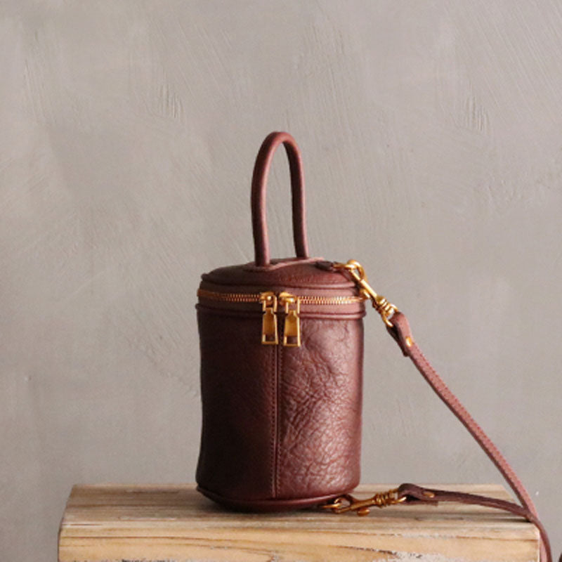 Cute LEATHER WOMEN Barrel Bag Small Bucket Purse Handbag SHOULDER Purses FOR WOMEN