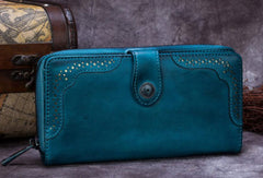 Genuine Leather Wallet Long Wallet Tooled Vintage Wallet Purse For Men Women