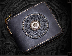 Handmade Leather Tibetan Mens billfold Wallet Cool Chain Wallet Biker Wallet for Men