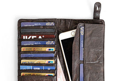 Cool leather Mens long wallet phone clutch wallet vintage wallet for men - EverHandmade