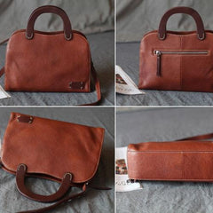 Brown Leather Satchel Purse Top Handle Satchel Bag - Annie Jewel