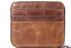 Handmade Genuine Leather Slim Zip Cards Wallet billfold Wallet Coin Purse Bag For Mens