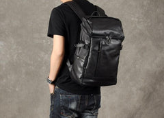 Genuine Leather Mens Cool Backpack Large Black Travel Backpack for men