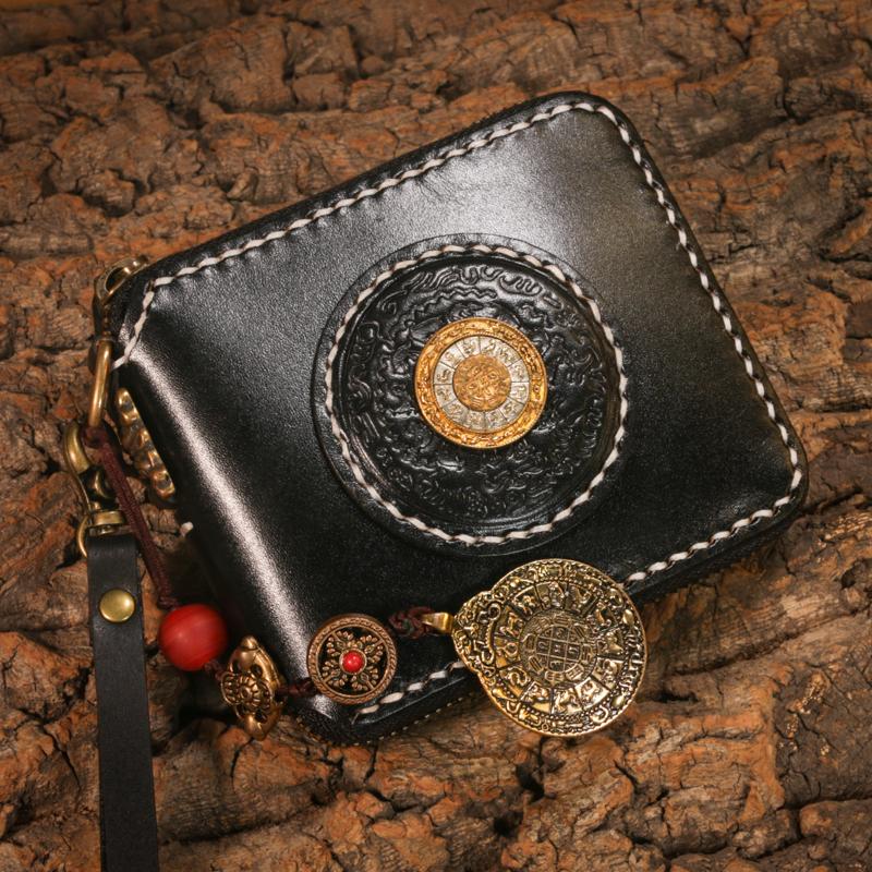 Handmade Leather Mens Chain Biker Wallet Cool Leather Wallet Small Wallets for Men