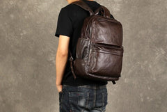 Coffee Leather Mens Cool Backpacks Large Travel Backpack Hiking Backpack for men
