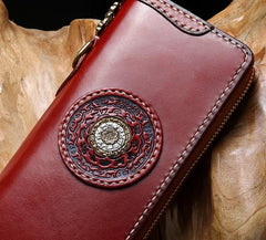 Handmade Leather Mens Chain Biker Wallet Cool Leather Wallet Long Phone Wallets for Men