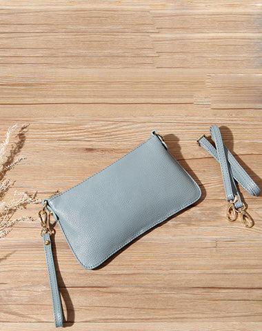 Light Gray Leather Wristlet Wallet Womens Small Minimalist Shoulder Purse Zip Crossbody Purse Slim Shoulder Bag for Women