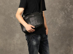Cool Black Leather Mens Messenger Bag Work Bag Business Bag for men