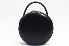 Genuine Leather Round Bag Handbag Purse Shoulder Bag Black for Women Leather Crossbody Bag - EverHandmade