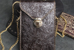 Handmade phone leather shoulder purse bag wallet flowral leather billfold wallet for men women - EverHandmade