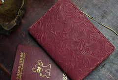Handmade billfold Leather Wallet Floral Leather billfold Passport Wallet Purse For Men Women