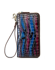 Crocodile Pattern Pink&Blue Leather Wristlet Wallet Womens Zip Around Wallets CONTRAST COLOR Ladies Zipper Clutch Wallets for Women