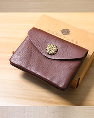 Slim Women Wine Sunflower Leather Card Wallet Minimalist Envelope Card Holder Wallet Coin Wallet For Women