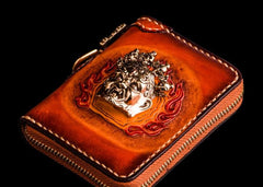 Handmade Leather Tibetan Mens billfold Wallets Cool Chain Wallet Small Biker Wallet for Men