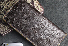 Handmade long leather wallet floral passport leather clutch wallet for women men zip - EverHandmade