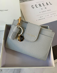 Cute Women Dark Gray Leather Slim Keychain with Card Wallet Card Holder Wallet Change Wallet For Women
