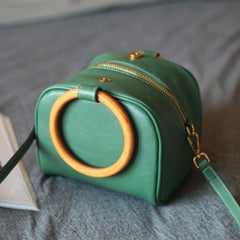 Small Green Satchel Circle Round Handle Bag Crossbody Purse - Annie Jewel