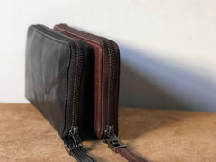 Genuine Leather Mens Cool Long Leather Wallet Zipper Clutch Wristlet Wallet for Men