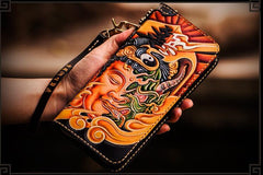 Handmade Leather Tooled At Whim Mens Chain Biker Wallet Cool Leather Wallet Long Phone Wallets for Men