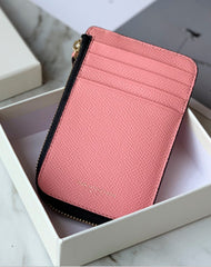 Cute Women Red Leather Slim Round Card Holder Card Wallet Zipper Change Wallet For Women