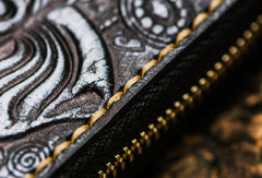 close up of Handmade leather Geneisha biker wallet 