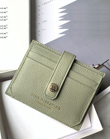 Cute Women Olive Green Sheepskin Card Holder Slim Card Wallet Olive Green Small CH00592026