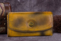 Genuine Leather Wallet Folded Long Wallet Vintage Wallet Purse For Women - EverHandmade