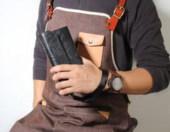 Handmade Leather Mens Clutch Cool Slim Wallet Zipper Clutch Wristlet Wallet for Men