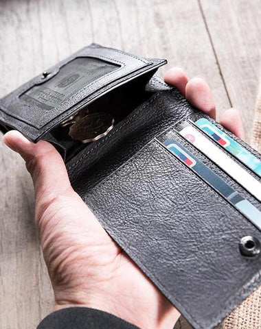 Handmade Leather Mens Cool Slim Leather Wallet Men Small Wallets Bifold for Men