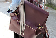Handmade Leather backpack bag shoulder bag red black women leather purse - EverHandmade
