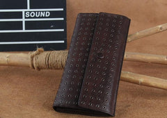 Genuine Leather Mens Cool Long Leather Wallet Zipper Clutch Wristlet Wallet for Men