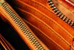 Genuine Leather Wallet Bifold Handmade Zip Long Wallet Purse Clutch For Mens - EverHandmade