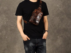 Leather Mens Cool Chest Bag Sling Bag Crossbody Sling Bags for men