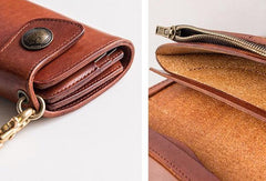 Handmade leather biker trucker wallet leather chain men Brown long wallet - EverHandmade
