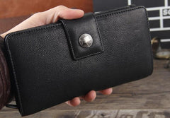 Genuine Leather Mens Cool Long Leather Wallet Cards Clutch Wristlet Wallet for Men