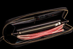 Handmade Leather Tooled White Jambhala Mens Chain Biker Wallet Cool Leather Wallet Zipper Long Phone Wallets for Men