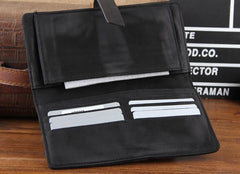 Handmade Leather Mens Cool Long Leather Wallet Clutch Wristlet Wallet for Men