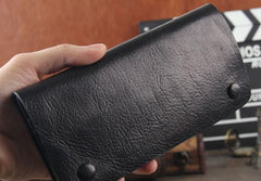 Handmade Genuine Leather Mens Cool Long Leather Wallet Bifold Clutch Wallet for Men