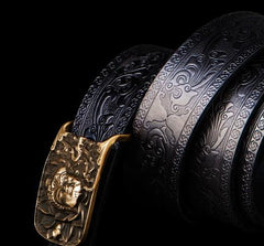 Handmade Black Leather Cool Mens Belts Custom Leather Men Belt for Men