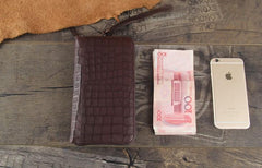 Handmade Genuine Leather Mens Cool Long Leather Wallet Zipper Clutch Wristlet Wallet for Men